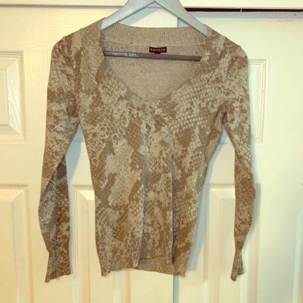 Express Tan-Gray‎ Shimmery Long Sleeve Top XS